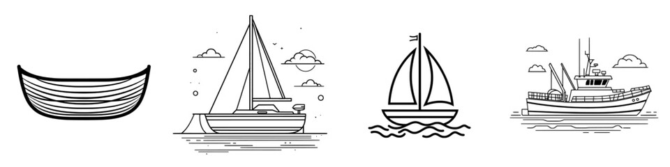 Obraz premium In black and white, a boat with a flag sails on water.