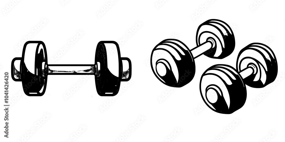 Poster an icon line design with a trendy look for dumbbells and barbells