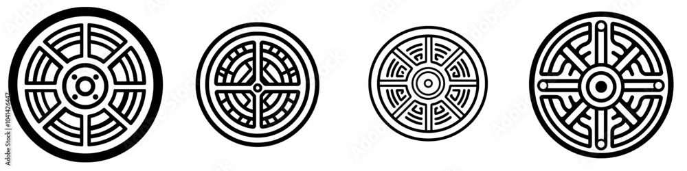 Poster design of a barbell plate icon line in a trendy style