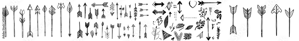Poster design sketch arrows for business plan and education. handdrawn arrows for modern icon set. set of h