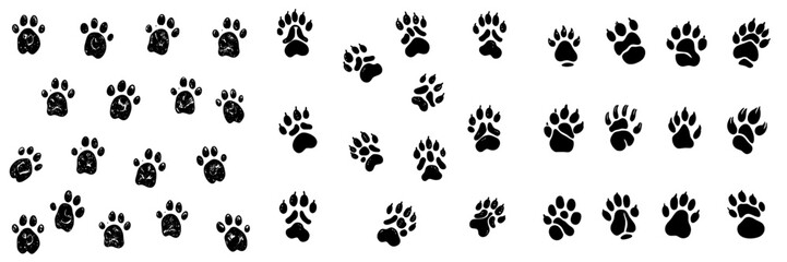 Fototapeta premium Modern icon set of dinosaur tracks. Illustration of dinosaur footprints. Trace symbol or logo.