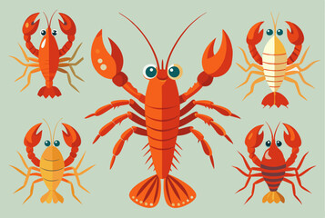 Cartoon lobster collection - vibrant sea creature illustrations for design and print