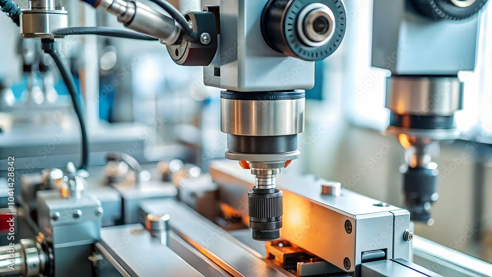 Poster ai powered sensor close up on manufacturing equipment - optimizing production with advanced sensors 