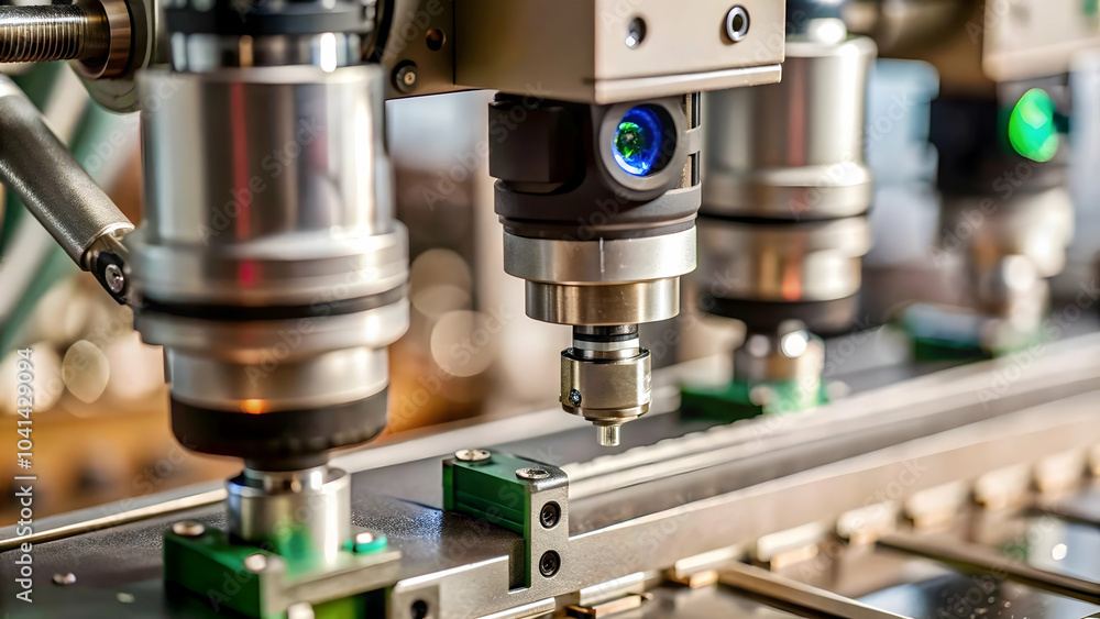 Poster macro close up ai powered sensor manufacturing equipment monitoring optimization production copy spa