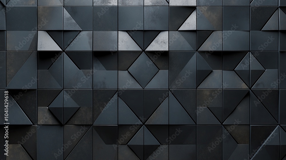 Poster abstract monochrome triangular mosaic: a study in depth and dimension