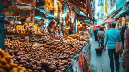 Obraz premium Vibrant Street Market with Handmade Stalls