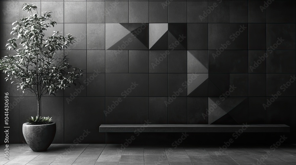 Poster abstract monochrome triangular mosaic: a study in depth and dimension