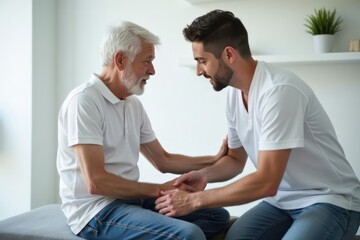 Fototapeta premium Doctor helps and advises the patient in the clinic. Concept of physiotherapy and a healthy lifestyle. Generative AI