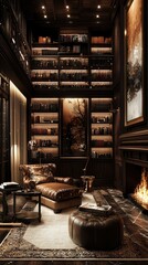 Elegant Modern Reading Nook in Luxurious Library