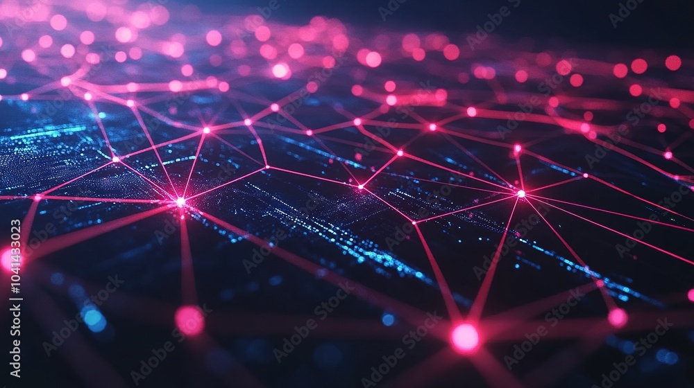 Poster futuristic network connection with bright nodes