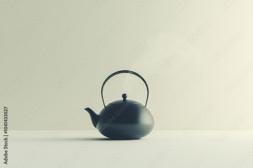 Poster a kettle emits delicate steam against a soft, muted backdrop, suggesting warmth and a peaceful atmos