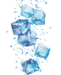 Obraz premium A close-up view of five ice cubes falling through water, creating a dynamic and refreshing image.