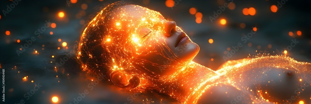 Fototapete unsettling fusion of and neural interfaces:a futuristic vision of humans dominated by advanced techn
