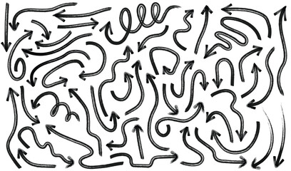 Set of the black hand drawn arrows. Collection of the brush pointer