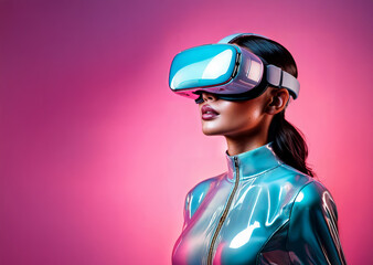 young woman wearing VR glass wearable device