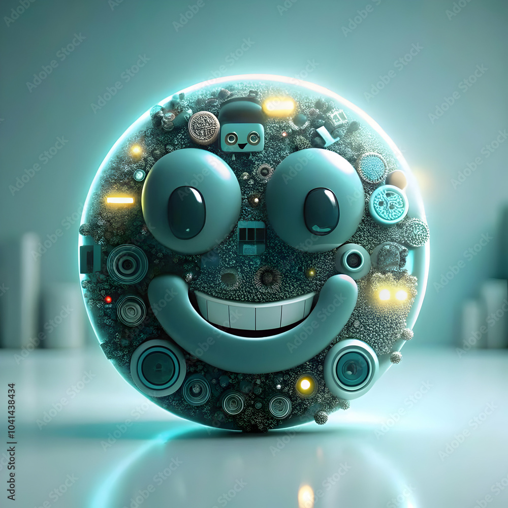 Poster ai customer support icons smiley face image on plain background - symbolizing customer satisfaction,