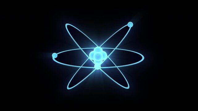 An atom with a steady orbit spinning electrons holographic look, seamless loop, and alpha channel