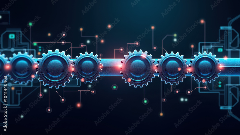 Aufkleber futuristic abstract illustration of digital gears and circuitry, ideal for representing ci/cd pipeli