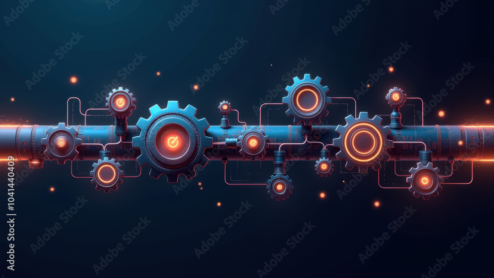 Aufkleber futuristic abstract illustration of digital gears and circuitry, ideal for representing ci/cd pipeli