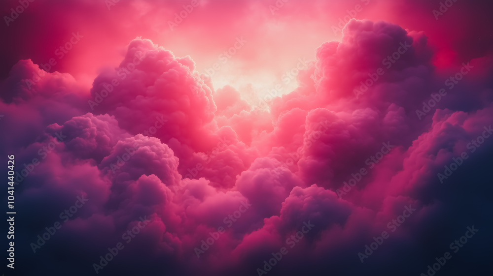 Poster a pink sky with clouds is shown in the image. the sky is filled with clouds of various sizes, creati