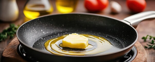 Butter melting in a hot pan, slow motion with rich golden swirls Food Slow Motion, Butter melting sizzle