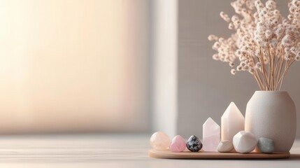 Chakra alignment session with healing crystals and soft lighting, 3D illustration