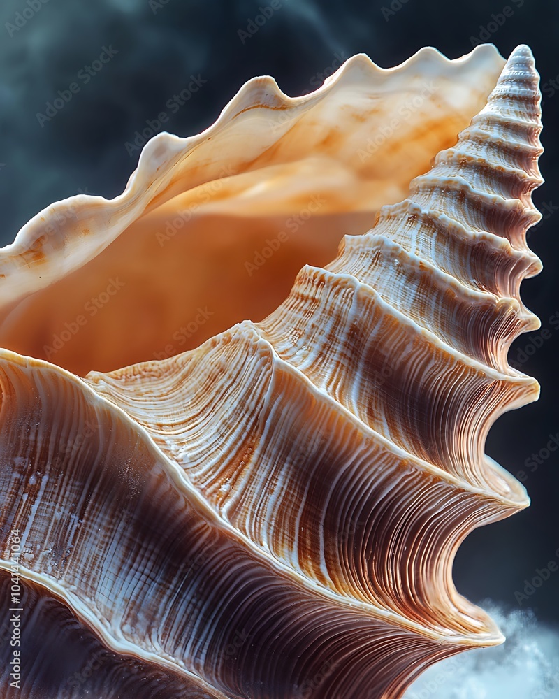 Poster a close-up view of a beautifully detailed seashell showcasing intricate patterns and colors, highlig