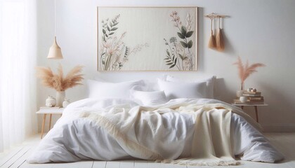 White linen blanket on bed isolated on white background