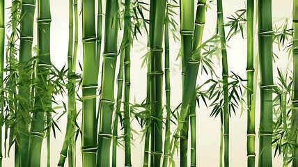 Background template with green bamboo illustration. 