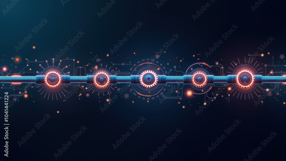 Aufkleber futuristic abstract illustration of digital gears and circuitry, ideal for representing ci/cd pipeli