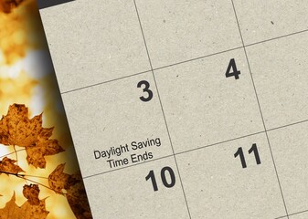 Daylight saving time ENDS on a calendar page for 2024