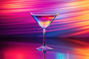 Colorful cocktail in a martini glass, neon lights reflecting off the surface in a dynamic art style Beverages Illustration, Cocktail party vibe