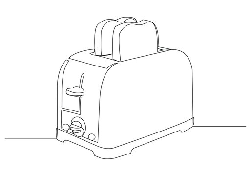 recommend clip art: Continuous single line sketch drawing of electric bakery  bread toaster for breakfast food. Household home kitchen appliance tool electronic electrical one line vector illustration