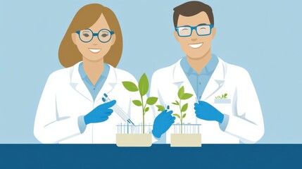 Scientists Analyzing Plants in Laboratory Setting