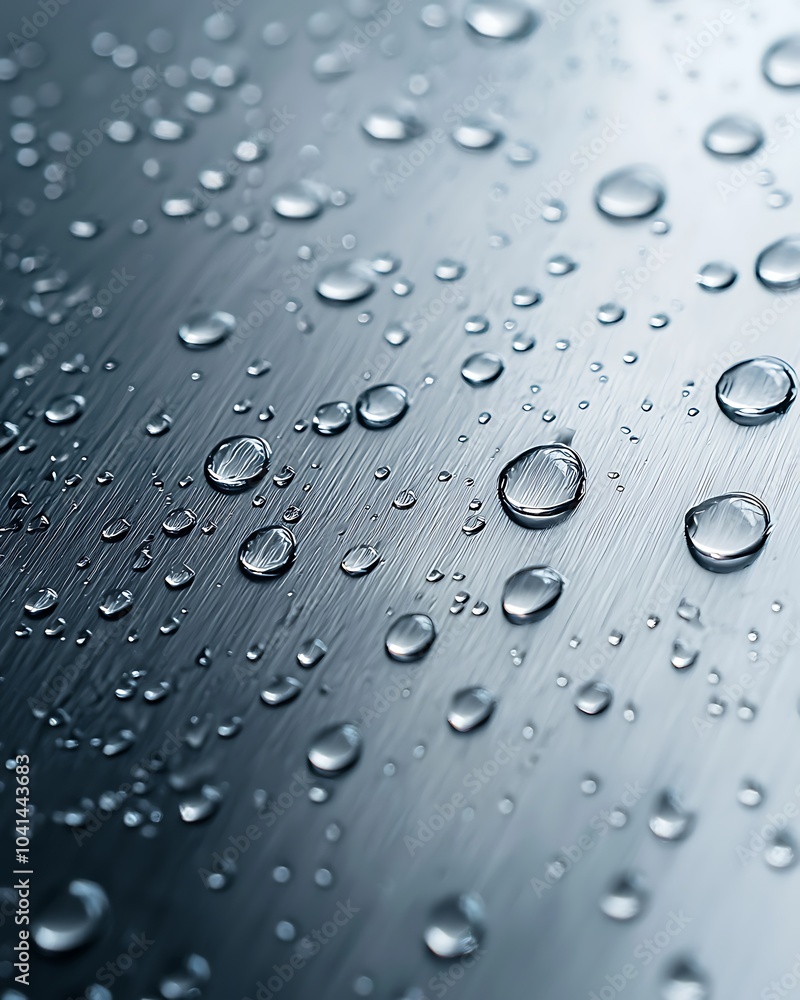 Poster close-up of water droplets on a smooth surface, creating a serene and textured appearance with a coo