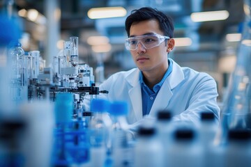 Scientist working in laboratory with glassware