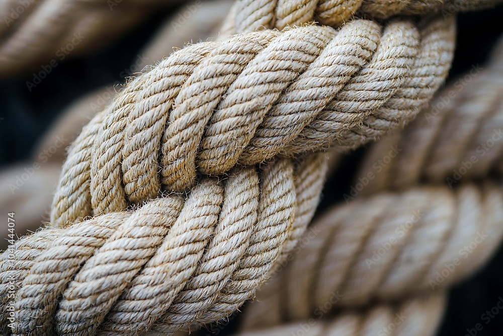 Poster a close-up of intertwined rope strands showcasing their texture and color, emphasizing the durabilit