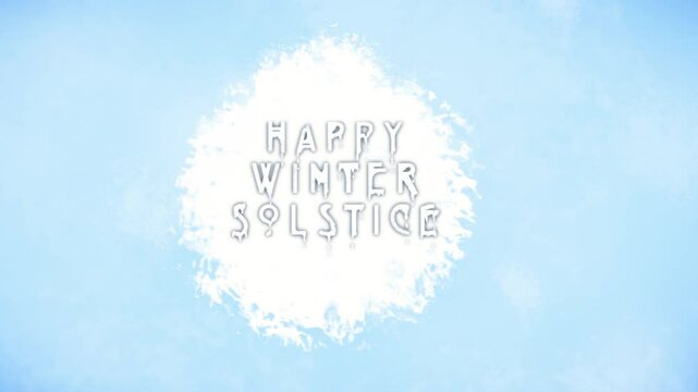 Witchcore Style Winter Solstice Greeting with Melting Effect Against Spinning White Texture with Blue Frosty Background	
