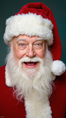 Naklejka premium Happy Santa Claus Portrait on Vibrant Background for Festive Holiday Cheer