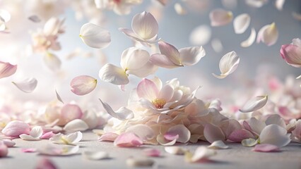 Obraz premium Serene Beauty of Falling Flower Petals on White Backdrop - Nature, Floral, Aesthetics, Tranquility, Softness, Petals, Falling 