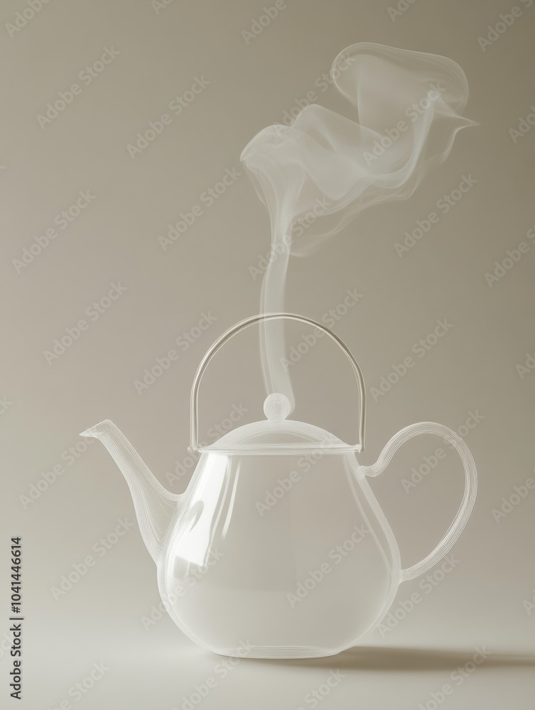 Poster a tea kettle emits delicate steam curls into the air, set against a soothing, muted backdrop that en