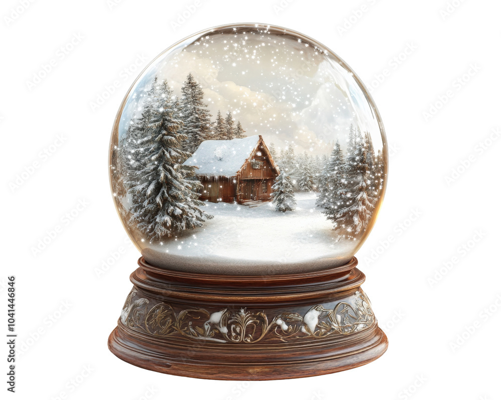 Poster a snow globe with a house and trees in the background