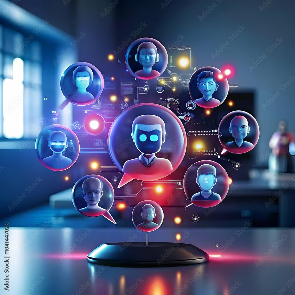 Poster ai chat bubbles customer icons plain background concept for conversational ai in customer support wi