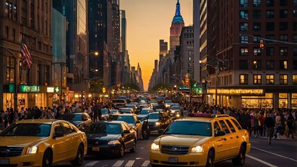 a city traffic with taxi cars and people ai gen