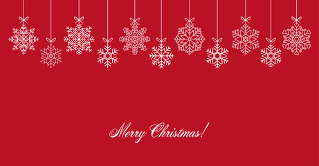 Red white Merry Christmas card with snowflake collection vector illustration. Winter holidays concept card design to use for merry christmas cards, winter advertising, holiday greetings. 