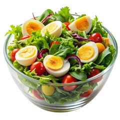 Rich plates of salad from green leaves mix and veg transparent background