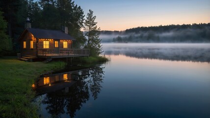 Obraz premium a cabin in the river ai gen