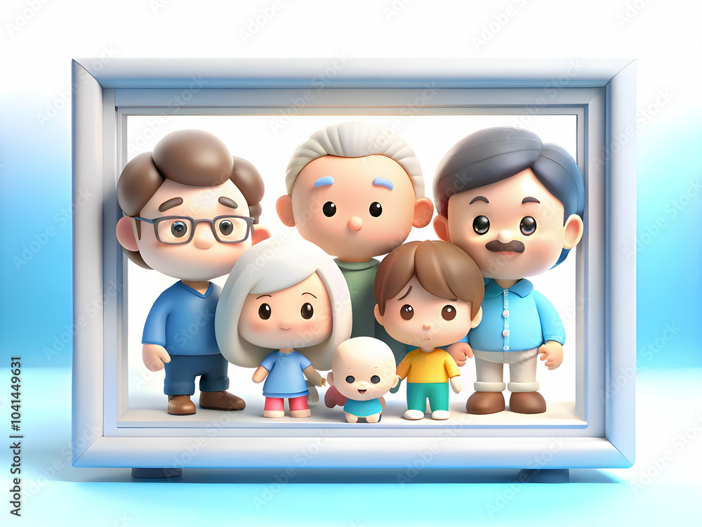 Poster plain beige background with framed family portrait concept showing multiple generations ideal for fa