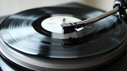Classic vinyl record in close-up on a turntable, no people, with space for copy text