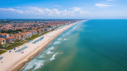 Fototapeta premium Aerial View of a Beach with Ocean and Buildings